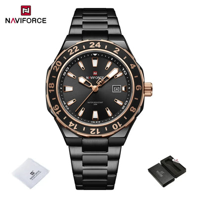 NAVIFORCE Men's Luxury Business Sport Watch – 3ATM Waterproof Quartz Military Wristwatch with Stainless Steel Band Relogio Masculino