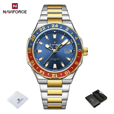NAVIFORCE Men's Luxury Business Sport Watch – 3ATM Waterproof Quartz Military Wristwatch with Stainless Steel Band Relogio Masculino