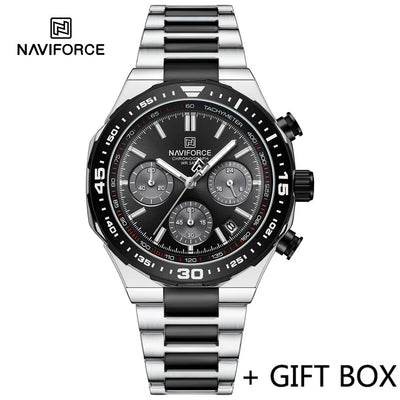 NAVIFORCE Men's Luxury Sport Watch – Military-Style Waterproof Chronograph Quartz Wristwatch with Stainless Steel Band 8049
