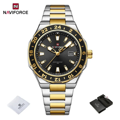 NAVIFORCE Men's Luxury Business Sport Watch – 3ATM Waterproof Quartz Military Wristwatch with Stainless Steel Band Relogio Masculino