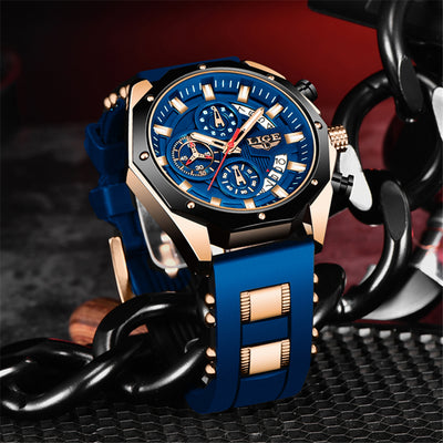 LIGE Men's Luxury Sports Watch – Military-Style Quartz Chronograph, Waterproof, Silicone Strap, Business & Casual Design with Date Display