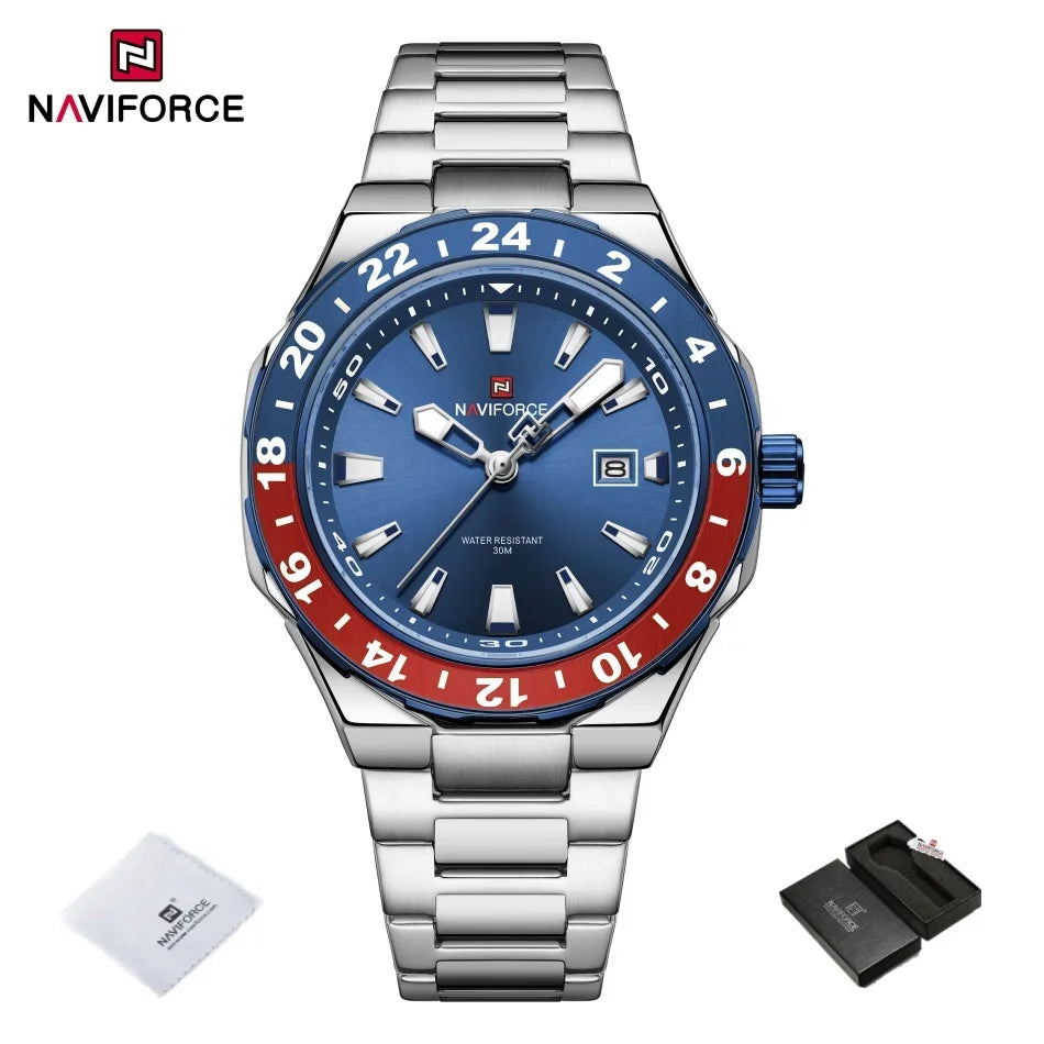 NAVIFORCE Men's Luxury Business Sport Watch – 3ATM Waterproof Quartz Military Wristwatch with Stainless Steel Band Relogio Masculino
