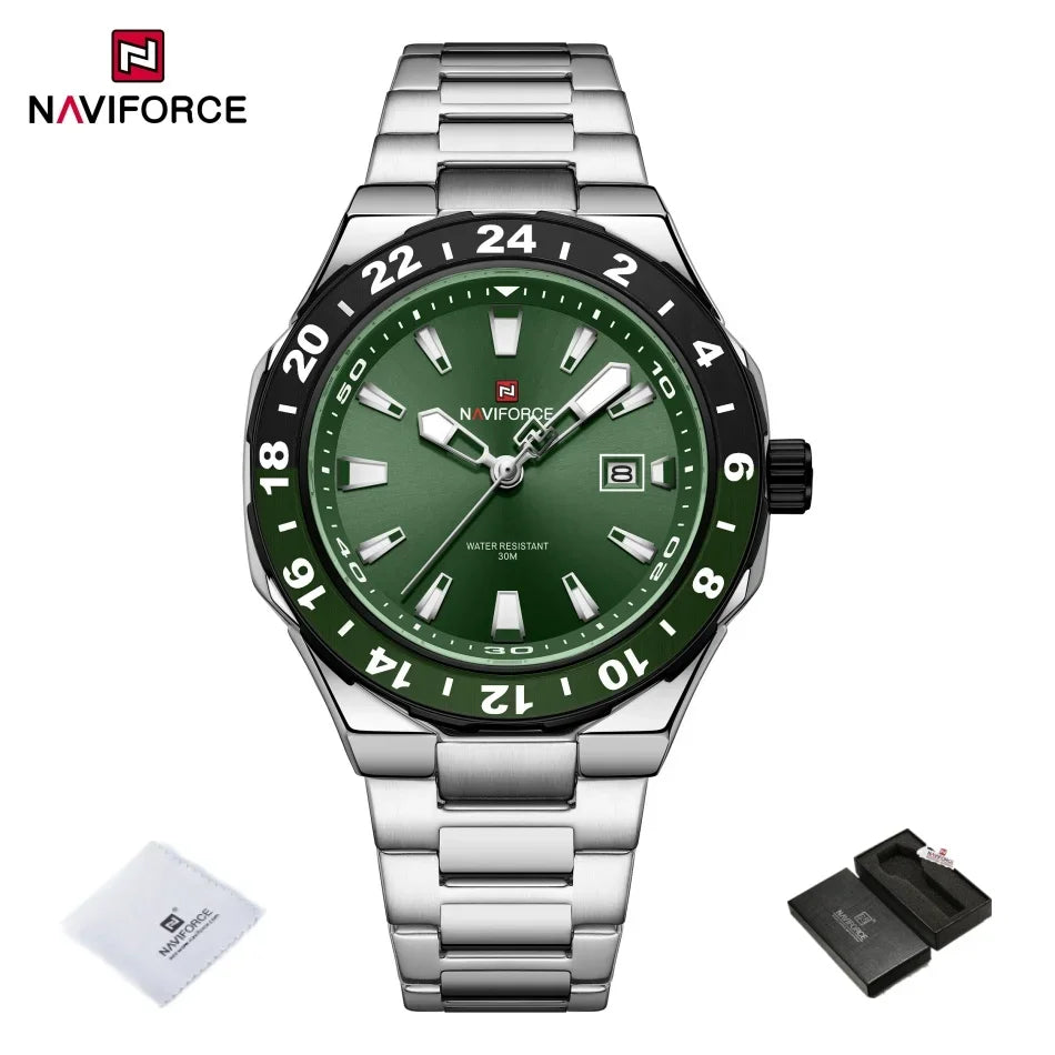 NAVIFORCE Men's Luxury Business Sport Watch – 3ATM Waterproof Quartz Military Wristwatch with Stainless Steel Band Relogio Masculino
