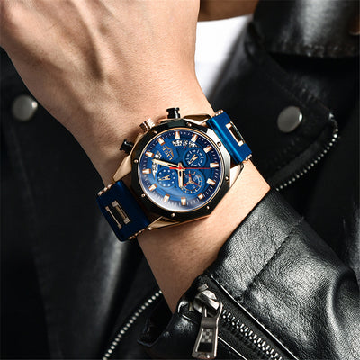 LIGE Men's Luxury Sports Watch – Military-Style Quartz Chronograph, Waterproof, Silicone Strap, Business & Casual Design with Date Display