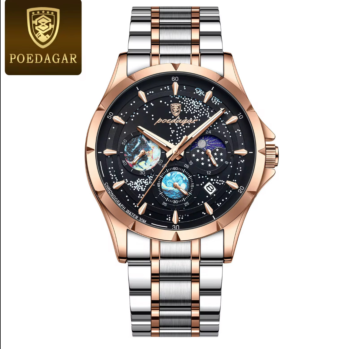 POEDAGAR Luxury Man Wristwatch Luminous Waterproof Chronograph Date Men Watch Stainless Steel Men's Quartz Watches Reloj Hombre