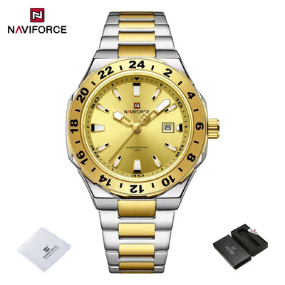NAVIFORCE Men's Luxury Business Sport Watch – 3ATM Waterproof Quartz Military Wristwatch with Stainless Steel Band Relogio Masculino