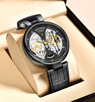 LIGE Men's Luxury Quartz Watch – Stylish Hollow Design, Waterproof Sports & Casual Leather Timepiece with Date Display