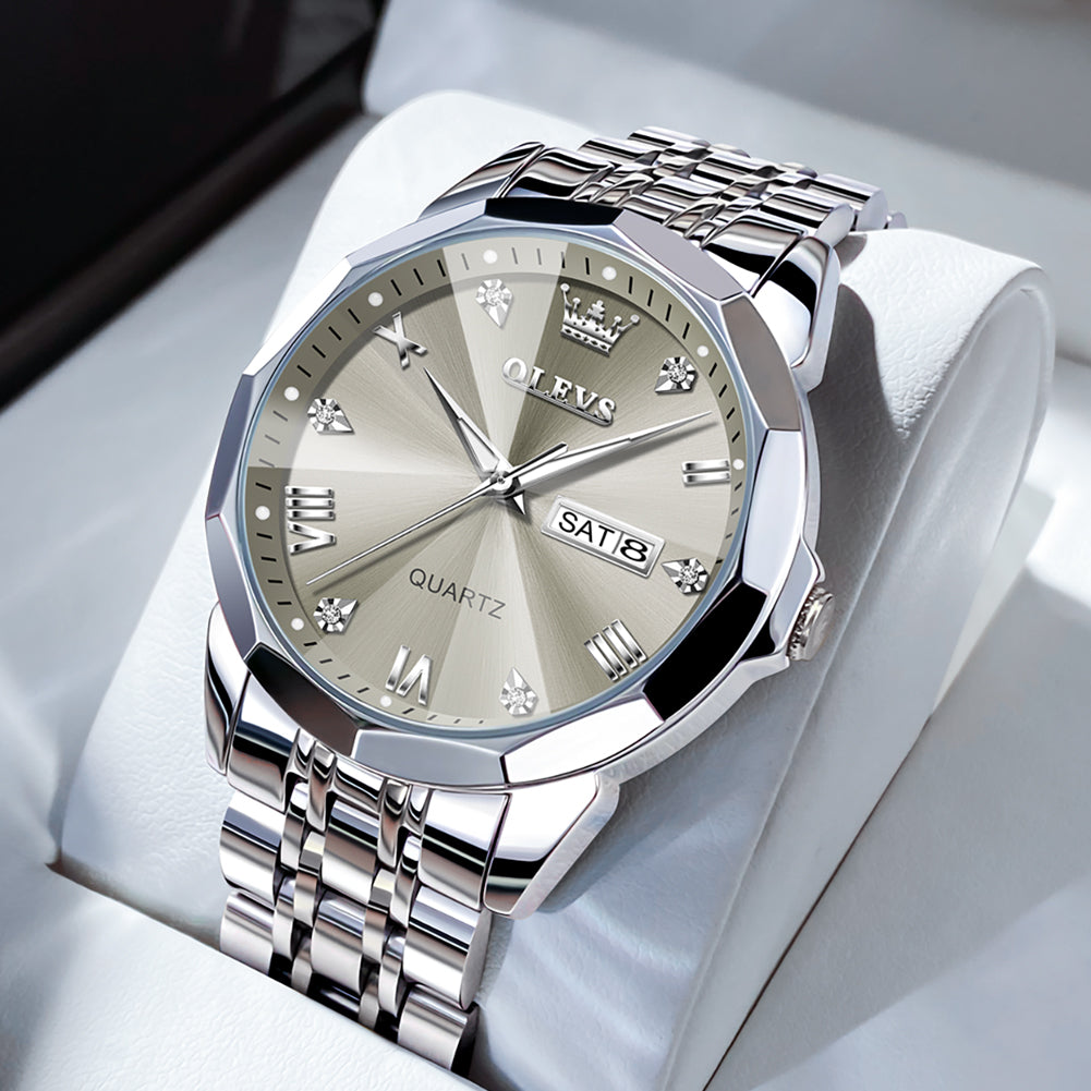 OLEVS 9931 Men’s Quartz Watch – Solid Stainless Steel Strap, Rhombus Dial Design, Waterproof Fashion Business Wristwatch