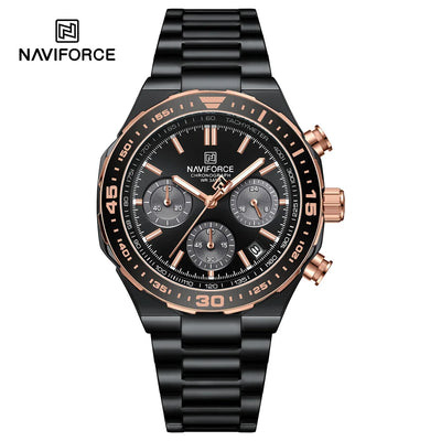NAVIFORCE Men's Luxury Sport Watch – Military-Style Waterproof Chronograph Quartz Wristwatch with Stainless Steel Band 8049