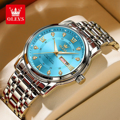 OLEVS Original Quartz Watch for Men Diamond Roman Scale Waterproof Stainless Steel Watch