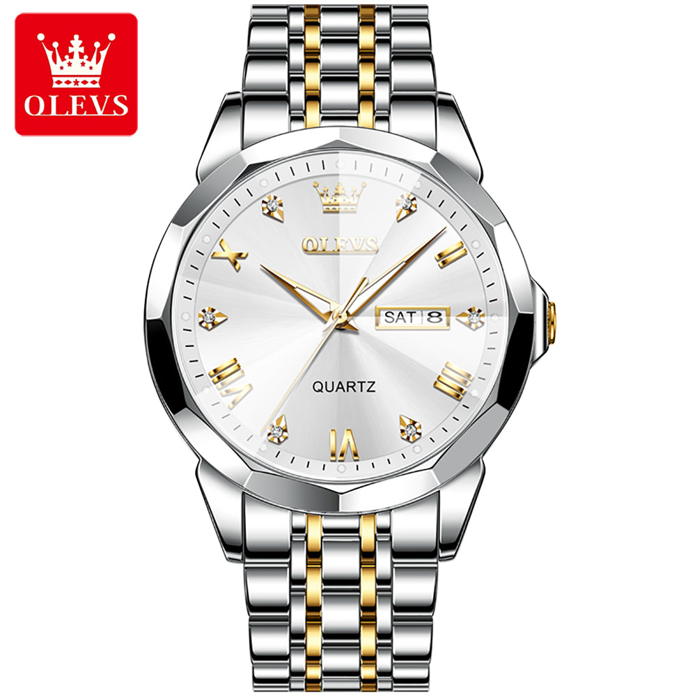 OLEVS 9931 Men’s Quartz Watch – Solid Stainless Steel Strap, Rhombus Dial Design, Waterproof Fashion Business Wristwatch