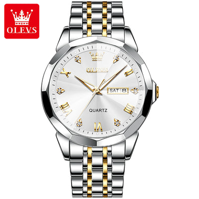 OLEVS 9931 Men’s Quartz Watch – Solid Stainless Steel Strap, Rhombus Dial Design, Waterproof Fashion Business Wristwatch