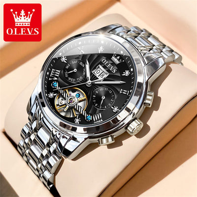 OLEVS 9910 Men's Mechanical Watch – Stainless Steel Dial & Watchband, Elegant Automatic Wristwatch