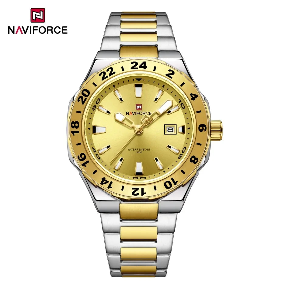 NAVIFORCE Men's Luxury Business Sport Watch – 3ATM Waterproof Quartz Military Wristwatch with Stainless Steel Band Relogio Masculino
