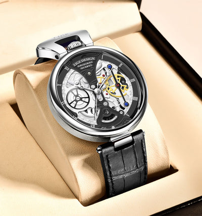 LIGE Men's Luxury Quartz Watch – Stylish Hollow Design, Waterproof Sports & Casual Leather Timepiece with Date Display