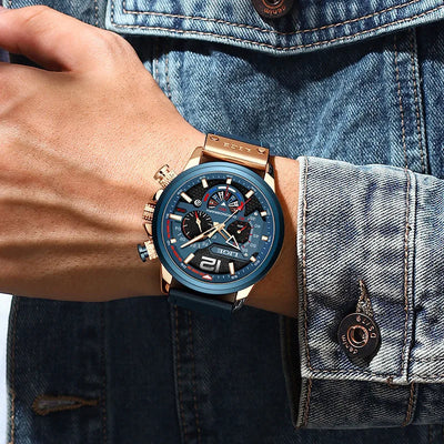 LIGE Men's Big Dial Quartz Watch – Business Style, Luminous, Waterproof, Leather Strap Wristwatch