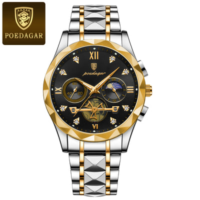 POEDAGAR Luxury Men's Chronograph Watch – High-Quality Quartz, Waterproof, Luminous, Stainless Steel Sport Wristwatch