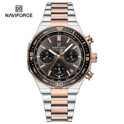 NAVIFORCE Men's Luxury Sport Watch – Military-Style Waterproof Chronograph Quartz Wristwatch with Stainless Steel Band 8049