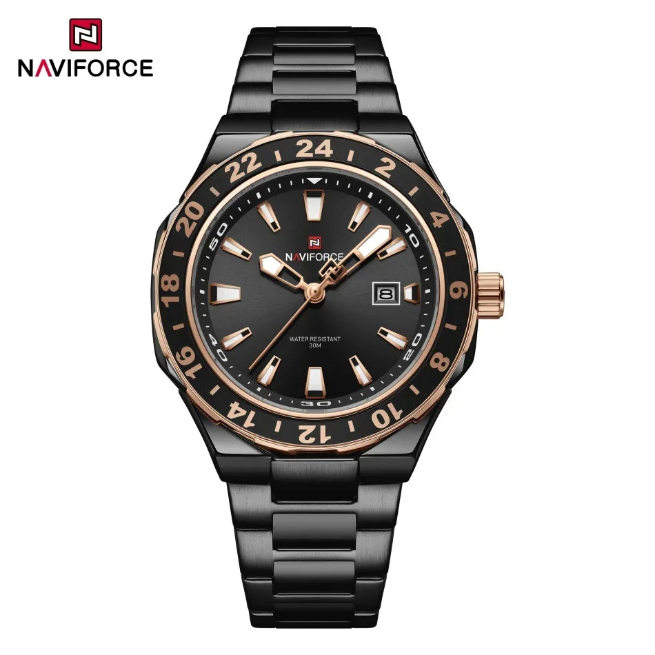 NAVIFORCE Men's Luxury Business Sport Watch – 3ATM Waterproof Quartz Military Wristwatch with Stainless Steel Band Relogio Masculino