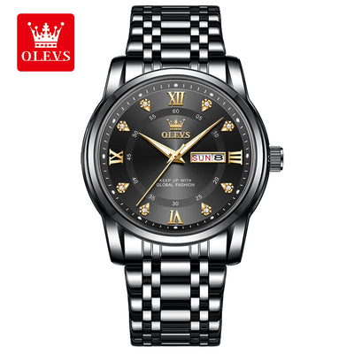 OLEVS Original Quartz Watch for Men Diamond Roman Scale Waterproof Stainless Steel Watch