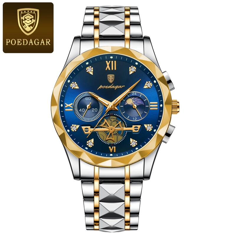 POEDAGAR Luxury Men's Chronograph Watch – High-Quality Quartz, Waterproof, Luminous, Stainless Steel Sport Wristwatch
