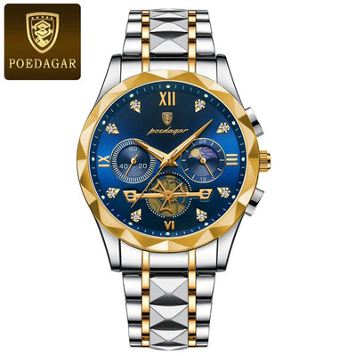 POEDAGAR Luxury Men's Chronograph Watch – High-Quality Quartz, Waterproof, Luminous, Stainless Steel Sport Wristwatch