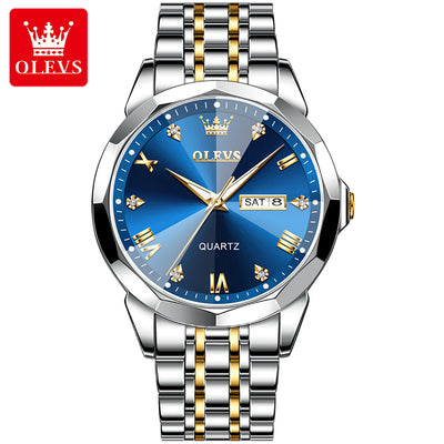 OLEVS 9931 Men’s Quartz Watch – Solid Stainless Steel Strap, Rhombus Dial Design, Waterproof Fashion Business Wristwatch