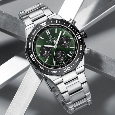 NAVIFORCE Men's Luxury Sport Watch – Military-Style Waterproof Chronograph Quartz Wristwatch with Stainless Steel Band 8049