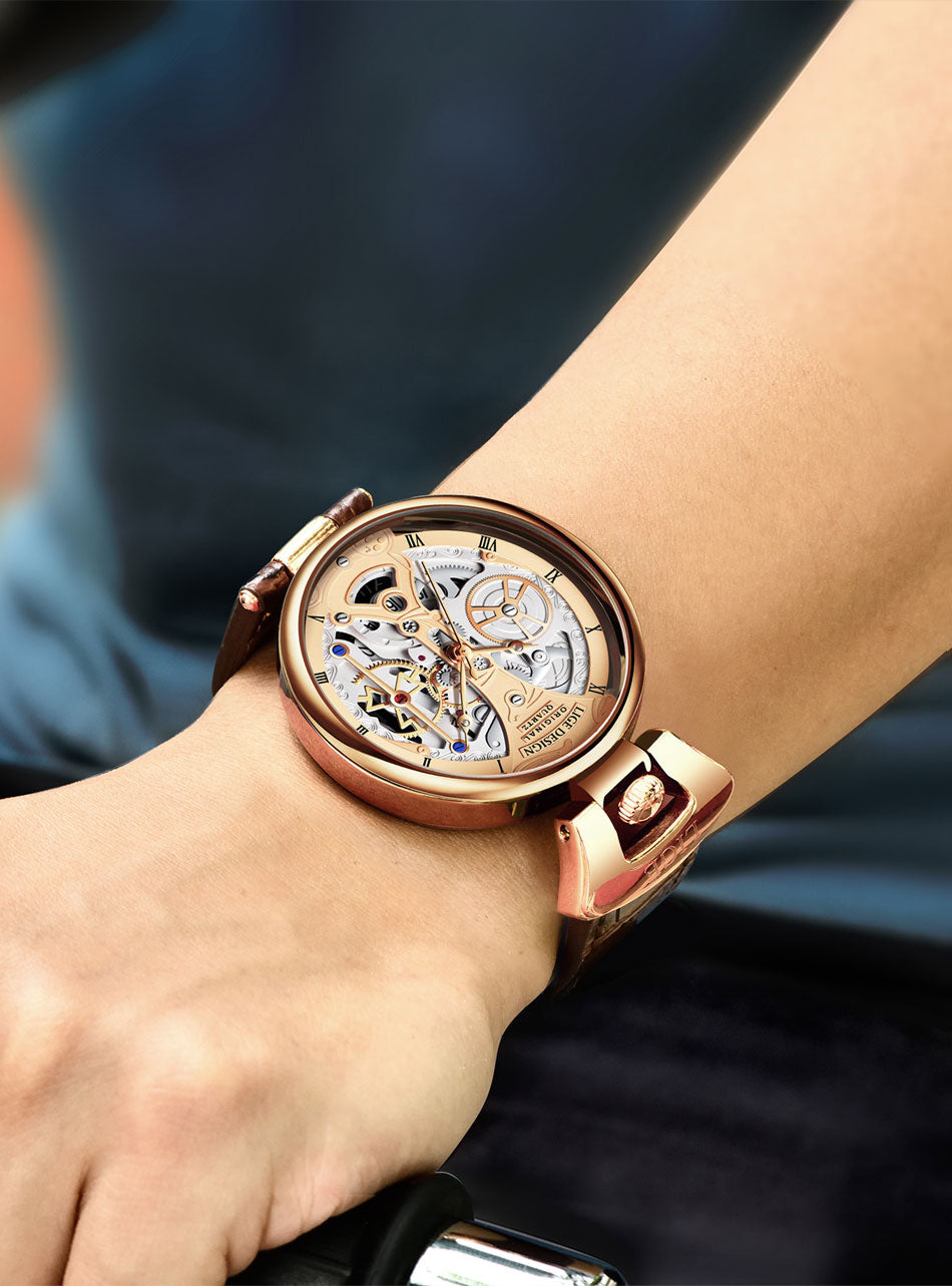 LIGE Men's Luxury Quartz Watch – Stylish Hollow Design, Waterproof Sports & Casual Leather Timepiece with Date Display
