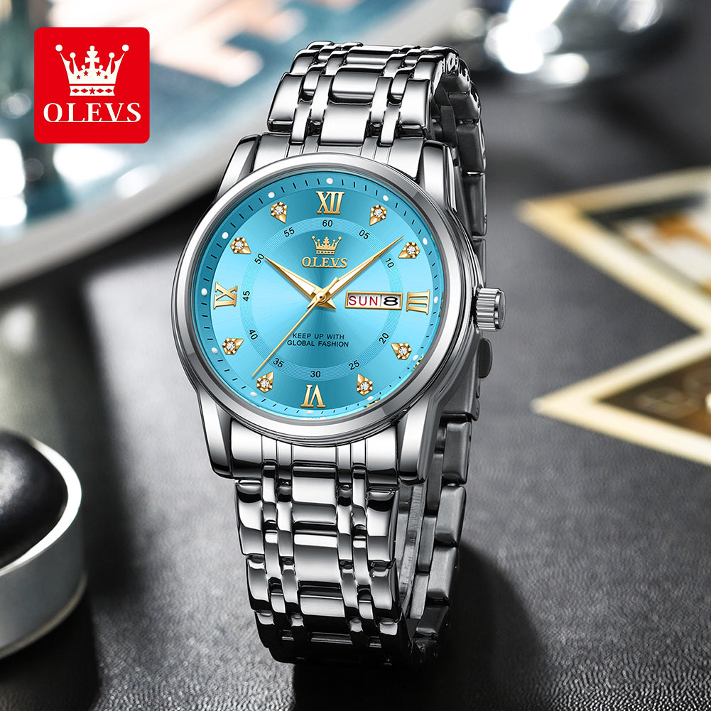 OLEVS Original Quartz Watch for Men Diamond Roman Scale Waterproof Stainless Steel Watch