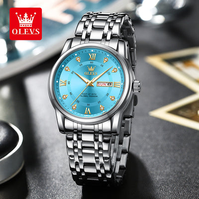OLEVS Original Quartz Watch for Men Diamond Roman Scale Waterproof Stainless Steel Watch