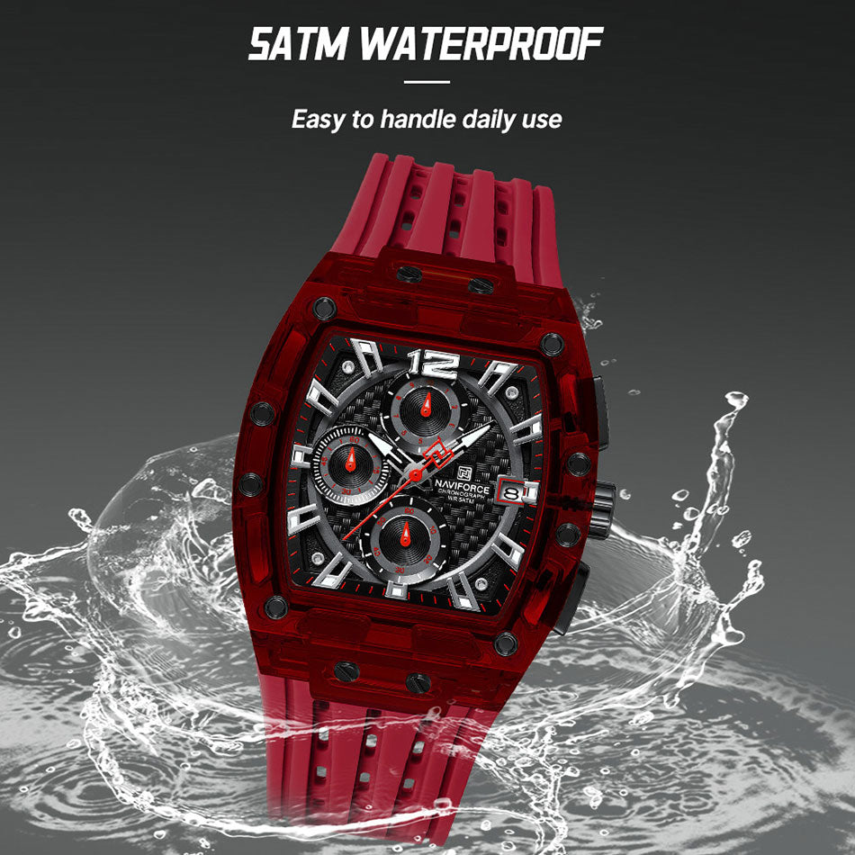 NAVIFORCE NF7105 Men's Creative Quartz Watch – Waterproof Chronograph with Luminous Display, Date Function, and Silicone Strap