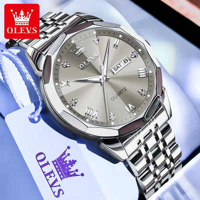 OLEVS 9931 Men’s Quartz Watch – Solid Stainless Steel Strap, Rhombus Dial Design, Waterproof Fashion Business Wristwatch