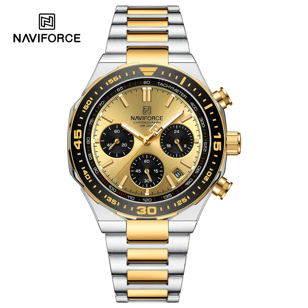 NAVIFORCE Men's Luxury Sport Watch – Military-Style Waterproof Chronograph Quartz Wristwatch with Stainless Steel Band 8049