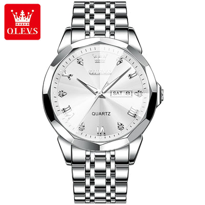 OLEVS 9931 Men’s Quartz Watch – Solid Stainless Steel Strap, Rhombus Dial Design, Waterproof Fashion Business Wristwatch