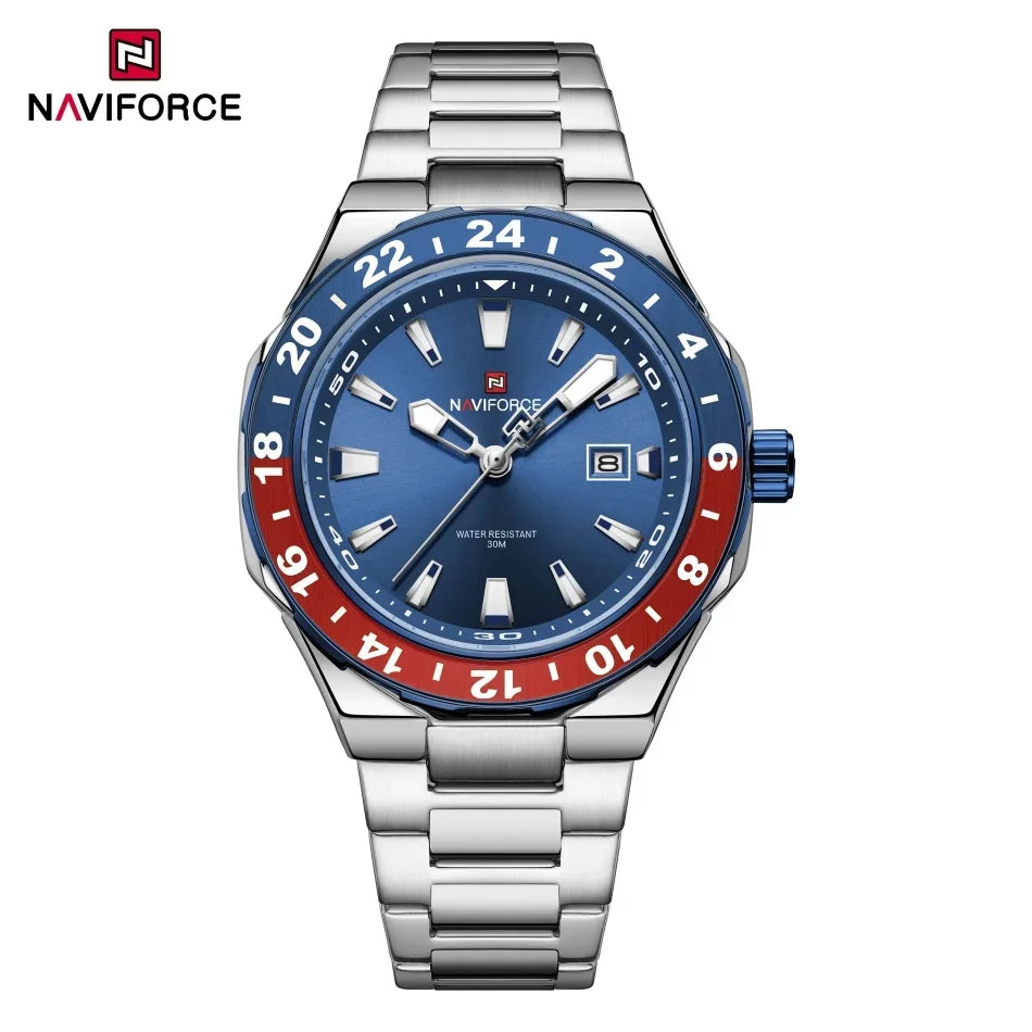 NAVIFORCE Men's Luxury Business Sport Watch – 3ATM Waterproof Quartz Military Wristwatch with Stainless Steel Band Relogio Masculino