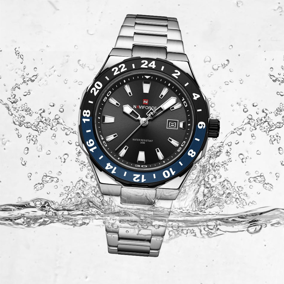 NAVIFORCE Men's Luxury Business Sport Watch – 3ATM Waterproof Quartz Military Wristwatch with Stainless Steel Band Relogio Masculino