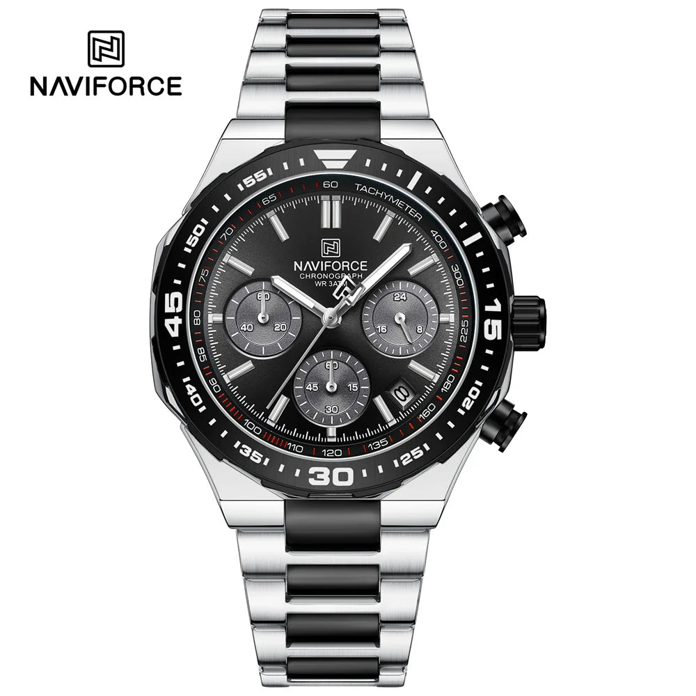 NAVIFORCE Men's Luxury Sport Watch – Military-Style Waterproof Chronograph Quartz Wristwatch with Stainless Steel Band 8049
