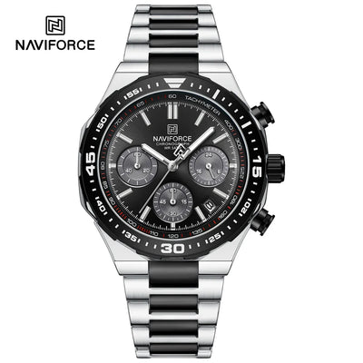 NAVIFORCE Men's Luxury Sport Watch – Military-Style Waterproof Chronograph Quartz Wristwatch with Stainless Steel Band 8049