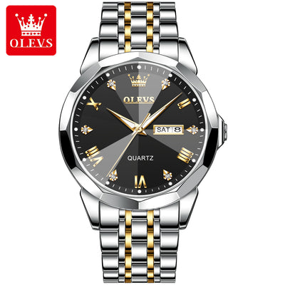 OLEVS 9931 Men’s Quartz Watch – Solid Stainless Steel Strap, Rhombus Dial Design, Waterproof Fashion Business Wristwatch