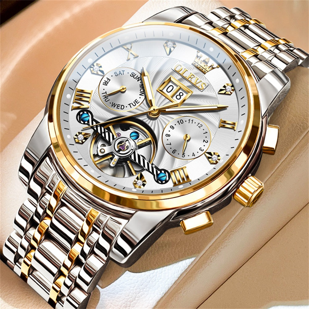 OLEVS 9910 Men's Mechanical Watch – Stainless Steel Dial & Watchband, Elegant Automatic Wristwatch