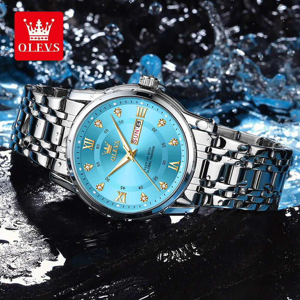 OLEVS Original Quartz Watch for Men Diamond Roman Scale Waterproof Stainless Steel Watch