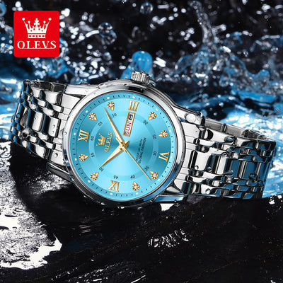 OLEVS Original Quartz Watch for Men Diamond Roman Scale Waterproof Stainless Steel Watch