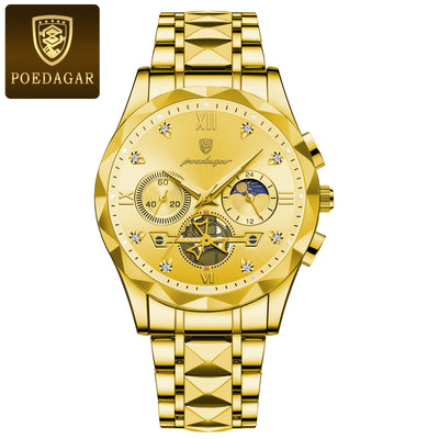 POEDAGAR Luxury Men's Chronograph Watch – High-Quality Quartz, Waterproof, Luminous, Stainless Steel Sport Wristwatch