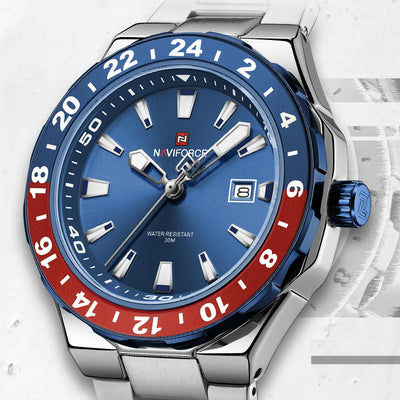NAVIFORCE Men's Luxury Business Sport Watch – 3ATM Waterproof Quartz Military Wristwatch with Stainless Steel Band Relogio Masculino
