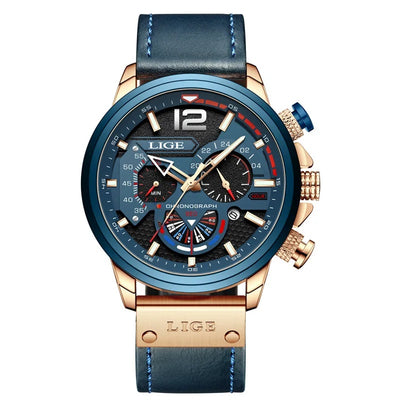 LIGE Men's Big Dial Quartz Watch – Business Style, Luminous, Waterproof, Leather Strap Wristwatch