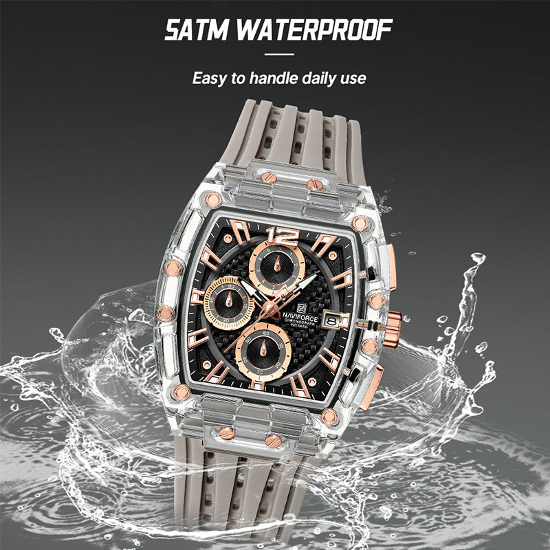 NAVIFORCE NF7105 Men's Creative Quartz Watch – Waterproof Chronograph with Luminous Display, Date Function, and Silicone Strap
