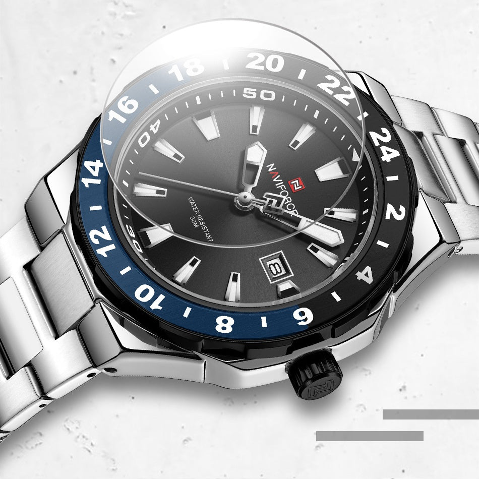 NAVIFORCE Men's Luxury Business Sport Watch – 3ATM Waterproof Quartz Military Wristwatch with Stainless Steel Band Relogio Masculino