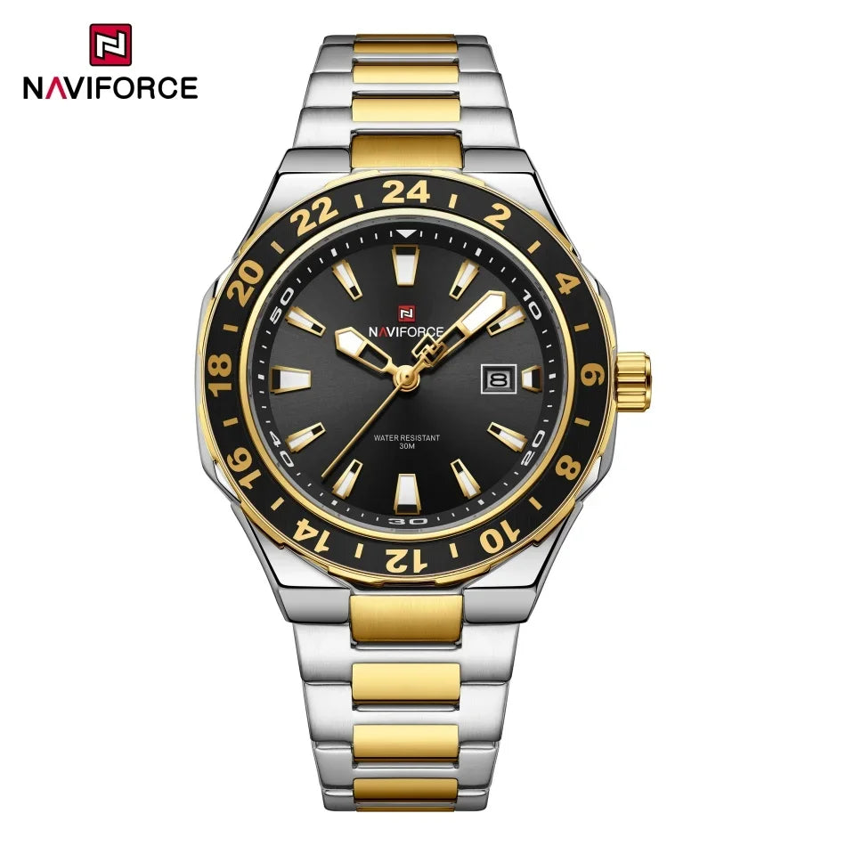 NAVIFORCE Men's Luxury Business Sport Watch – 3ATM Waterproof Quartz Military Wristwatch with Stainless Steel Band Relogio Masculino