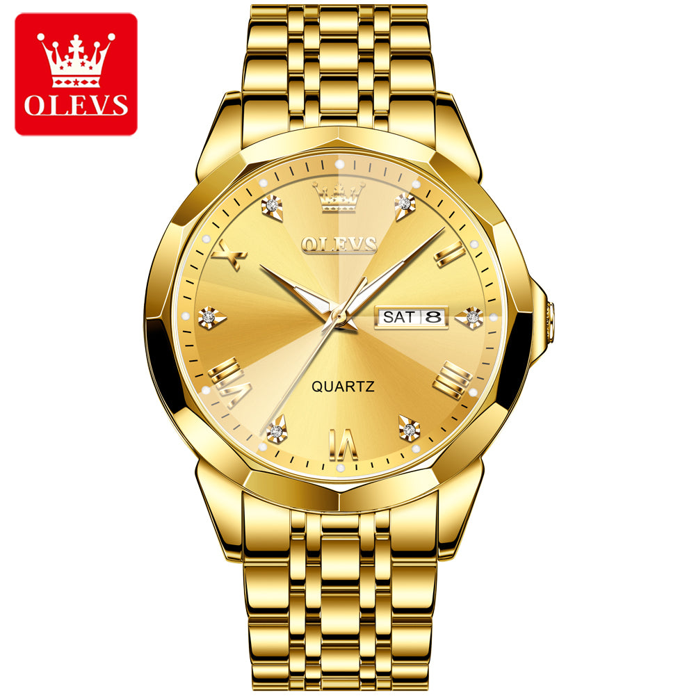 OLEVS 9931 Men’s Quartz Watch – Solid Stainless Steel Strap, Rhombus Dial Design, Waterproof Fashion Business Wristwatch
